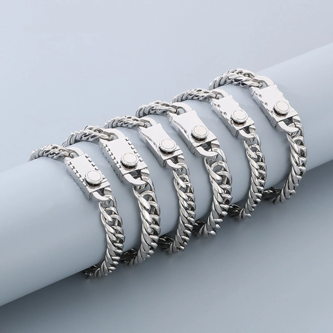 Collana E Bracciale A Catena Cubana Acciaio Inossidabile Lucidato Gioielli Hip Hop Da Uomo Con Chiusura Quadrata