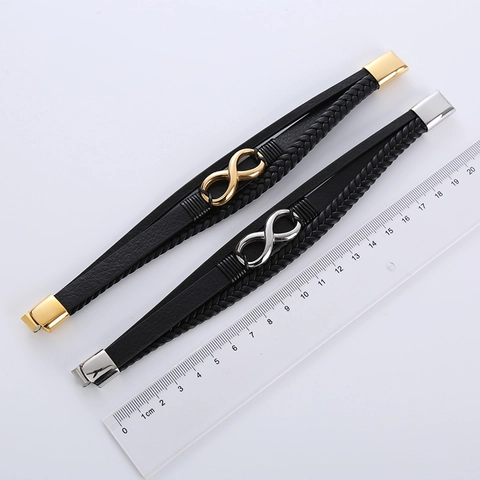 Bracciale In Pelle Intrecciata Multistrato Con Simbolo Infinito E Fibbia Magnetica In Acciaio Inossidabile 304 Hip Hop