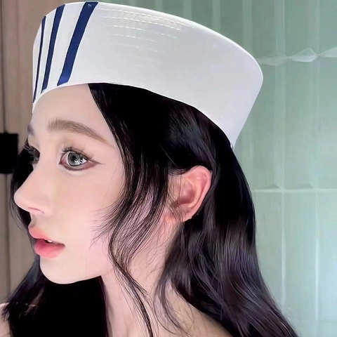 Sweet Striped Sailor Hat Navy Beret With Bowknot Lace Artificial Pearl Decoration Sun Protection Polyester JK Style For Women