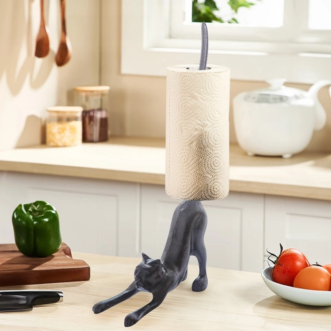 Cast Iron Paper Towel Holder Animal Shaped Vertical Stand Retro Vintage Kitchen Bathroom Desktop Storage Home Decorative