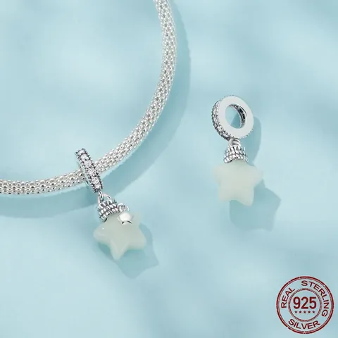 925 Sterlingsilber Stern Wunschflasche Anhänger Leuchtend Im Dunkeln Zirkonia Eingelegt DIY Schmuck Für Damen