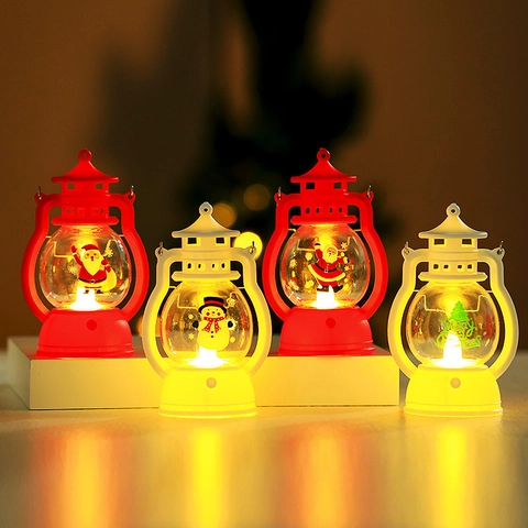 Weihnachten LED Laterne Vintage Nachtlicht Tragbare PVC Öllampe Dekorative Warmes Glühen Weihnachtsmann Schneemann Ornament