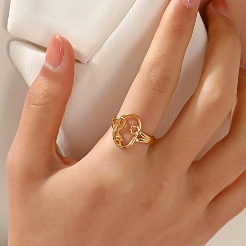 Anillo Cara Abstracta Acero Inoxidable Chapado En Oro 18K Hueco Línea Geométrica Anillo Abierto Ajustable Mujeres Joyería De Dedo Hip Hop