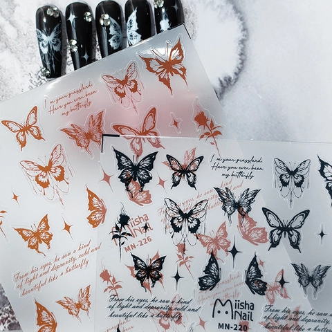 Autocollants À Ongles 5D Relief Papillon Rose Floral Étoile Script Auto-Adhésif Ultra Mince PET Decals Pour Femmes Manucure DIY