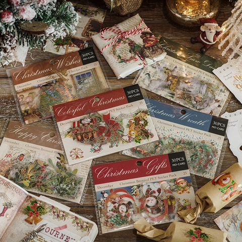 Christmas Carol Bronzed PET Sticker Pack Retro Gold Foil Transparent DIY Scrapbooking Journaling Decoration Material