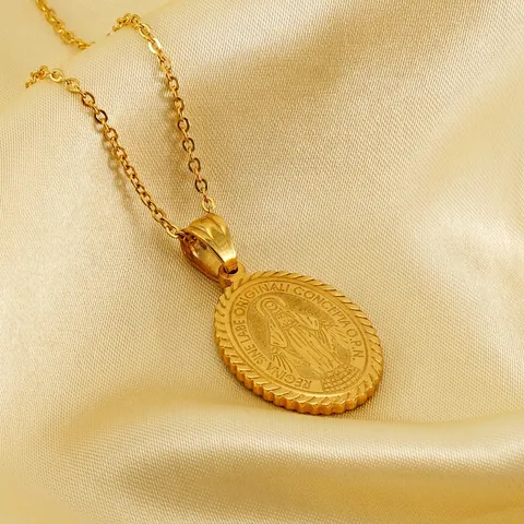 Collana Pendente Vergine Maria Placcata Oro 18K Acciaio Inossidabile Medaglia Miracolosa Gioielli Religiosi Ovali Per Uomo Donna