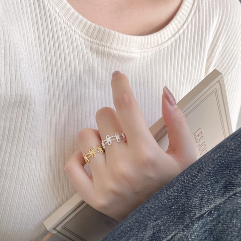 Hohlblumen Offener Verstellbarer Ring 925 Sterlingsilber 18K Vergoldet Minimalistischer Schmuck Im Koreanischen Stil