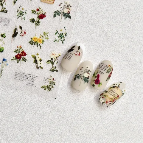 Pegatinas De Arte De Uñas Florales Vintage Flores Retro Mariposa Adhesivo Delgado Resistente Decoración De Manicura Mujer