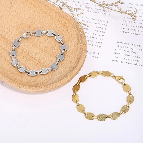 Bracciale A Maglie Chicco Di Caffè In Acciaio Inossidabile Per Donna Oro 18K Catena Naso Di Maiale Gioielli Moda