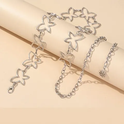 Butterfly Waist Chain Hollow Alloy Metal Belly Link Belt With Rose Pendant Decorative Body Jewelry For Women Dresses