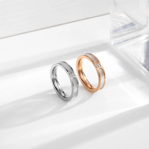 Triple Stein Perlmutt Titan Stahl Ring Minimalistische Geometrische High End Finger Schmuck Für Damen Herren