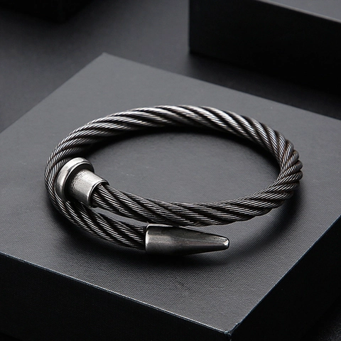 Bracciale In Acciaio Inossidabile Chiodo Cavo Torsione Industrial Punk Retro Rigido Gioielli Accessorio Per Uomo Donna
