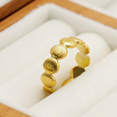 Shell Texture Open Adjustable Ring 18K Gold Plated 304 Stainless Steel Trendy Fashion Jewelry For Women
