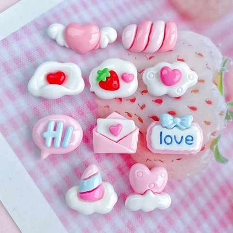 Mini Accessori DIY In Resina Rosa Forme Di Cuore Nuvola Fragola Per Decorazione Cover Telefono Nail Art Stile Dolce