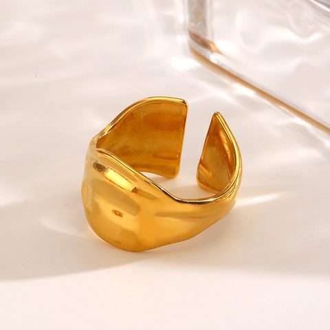 Anillo Abierto De Acero Inoxidable Para Mujeres Textura Martillada Irregular Estilo Metal Fundido Retro Hip Hop Minimalista
