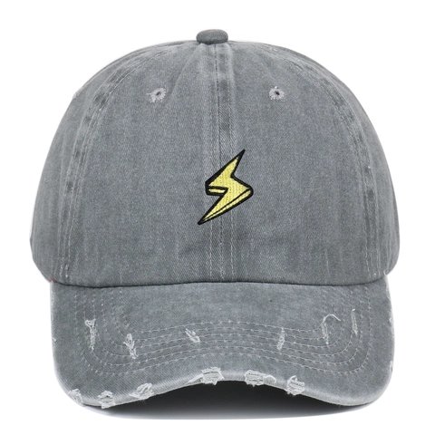 Cappello Da Baseball In Cotone Lavato Consumato Ricamo Fulmine Vintage Retrò Bordo Sfrangiato Regolabile Dad Hat Unisex