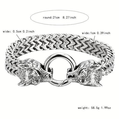 Wolf Head Viking Bracelet Stainless Steel Vintage Franco Link Chain Punk Nordic Jewelry For Men Accessories
