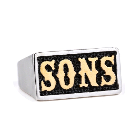 Anello Da Uomo In Acciaio Inossidabile Scritta SONS Stile Biker Punk Bicolore Gioiello A Sigillo