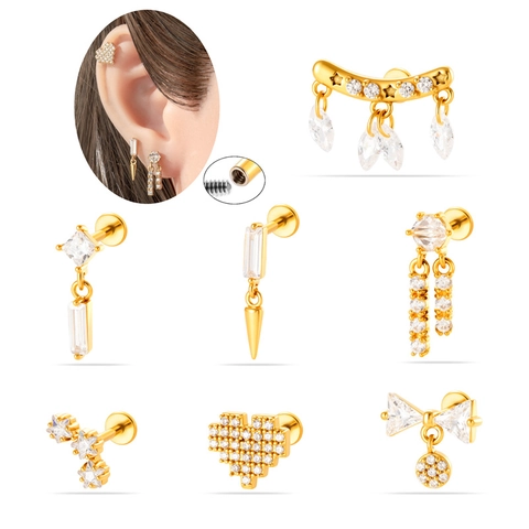Stainless Steel Labret Lip Rings Zircon Inlaid Internally Threaded Piercing Jewelry With Spike Pendant Bowknot Heart Star