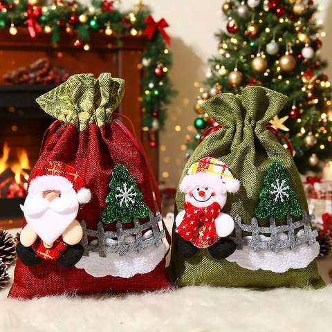 Weihnachts Kordelzug Geschenktüte Weihnachtsmann Schneemann Jutesack Süßigkeitenbeutel Für Feiertagsparty Dekoration Niedlich