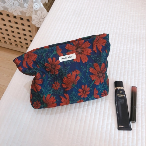 Borsa Da Trucco In Jacquard E Tela Vintage A Fiori Grande Capacità Organizer Cosmetico Da Viaggio Con Cerniera Per Donna