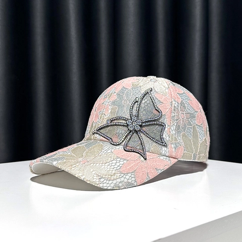 Women's Lace Baseball Cap With Rhinestone Butterfly Breathable Sun Protection Summer Elegant Fashion Hat