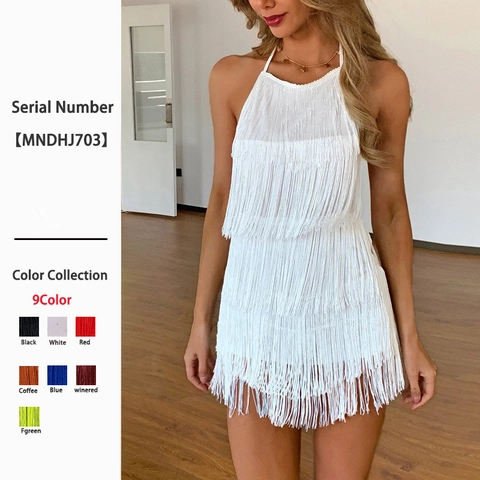 Tuta Da Donna Con Scollo All'Americana E Frange Schiena Scoperta Body Sexy Clubwear Party Poliestere Tinta Unita Mini