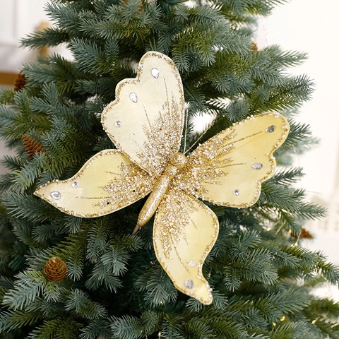 Decorazioni Di Farfalle Di Natale Scintillanti Glitter Strass Velluto Farfalle Artificiali Per Albero Corona
