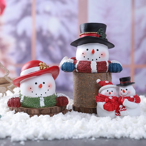 Christmas Snowman Ornaments Resin Figurine Gingerbread House LED Glowing Desktop Decoration Winter Holiday Gift Cartoon