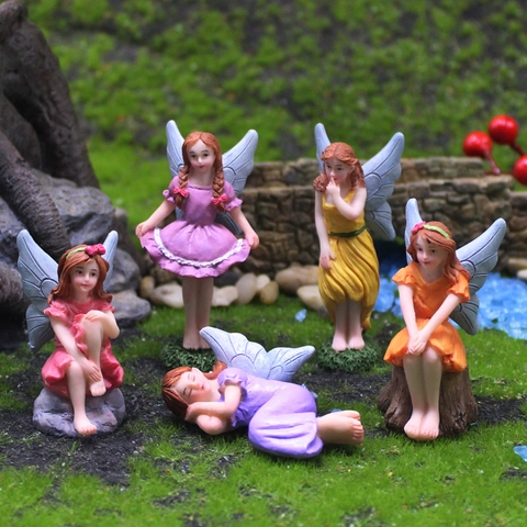 Flower Fairy Figurines Resin Miniature Angel Statues For Micro Landscape Garden Flower Pot Decor Desktop Ornament Pastoral