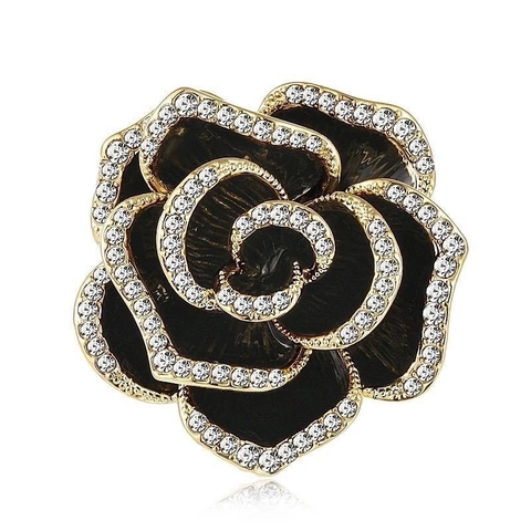 Broche De Flor De Camelia Vintage Esmalte Diseño De Rosa Estrás Incrustado Joyería De Aleación Para Mujeres Elegante