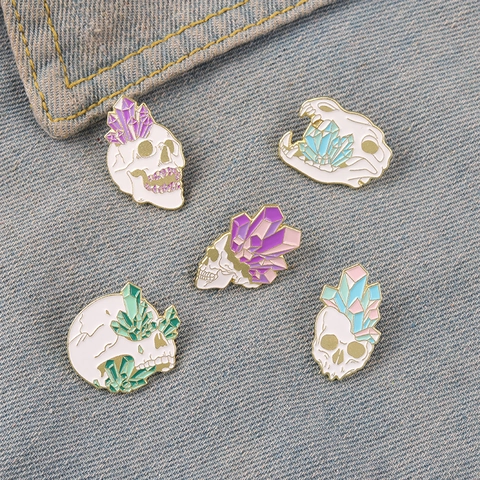 Broche Épinglette En Émail Crâne Et Cristal Gothique Badge En Alliage Bijou Accessoire Pour Vêtement Sac À Dos