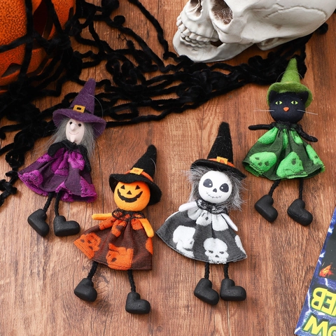Ornamenti Appesi Di Halloween Stoffa Strega Zucca Fantasma Gatto Nero Bambole Cappello Da Mago Decorazione Per Feste
