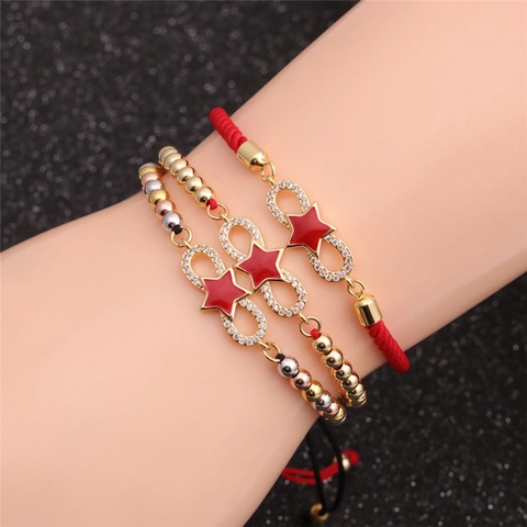 Infinity Star Red String Bracelet Copper Zircon Beaded Adjustable Fashion Jewelry For Women