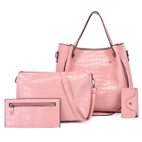 Borsa a Tracolla da Donna alla Moda con Trama a Coccodrillo Borsa Tote Tracolla Portafoglio Porta Carte Quattro Pezzi Grande Capacità Ecopelle