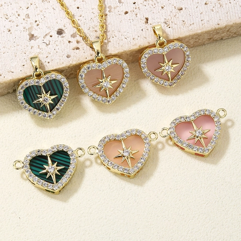 Pendentif En Forme De Cœur En Cuivre Plaqué Or Avec Zircon Et Motif D Étoile Diy Accessoires De Bijoux Pour Femmes