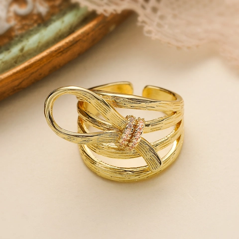 Irregulär Geometrisch Mehrlagig Gewunden Offen Ring Kupfer 18K Vergoldet Zirkon Knoten Verstellbar Schmuck Für Damen Mode