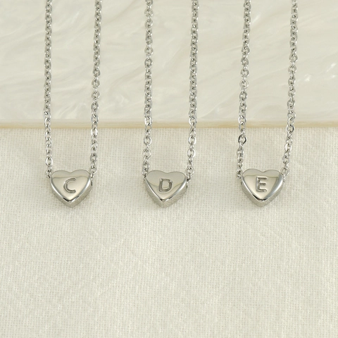 Heart Initial Letter Pendant Necklace Stainless Steel High Polish Minimalist Jewelry For Women Daily Wear Ins Style