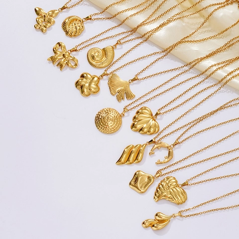 Elegante Collana Con Ciondolo In Acciaio Inossidabile Per Donna Placcata Oro 18K Farfalla Cuore Conchiglia Foglia Gioielli