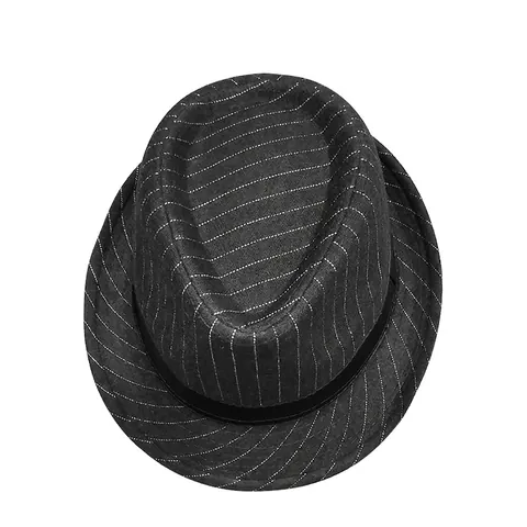 Vintage British Style Fedora Hat Striped Woolen Blend Jazz Cap With Satin Ribbon Short Brim Elegant For Autumn Winter