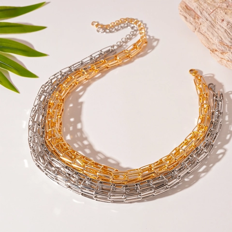 Multi-Layer Chain Necklace Iron Alloy Geometric Linked Heavy Duty Punk Style For Women Fashion Neck Jewelry