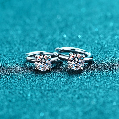 Luxury 925 Sterling Silver Moissanite Hoop Earrings For Women Round Cut Zirconia Four-Prong Electroplated Jewelry