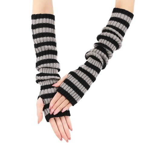 Acrylic Knitted Arm Warmers Striped Fingerless Long Gloves Thumb Hole Winter Warm Slouchy Sleeves For Women Men Fashion Accessories