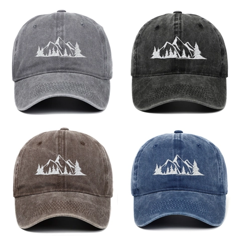 Casquette De Baseball En Coton Lavé Broderie Montagne Forêt Vintage Chapeau Solaire Extérieur Pour Hommes Femmes
