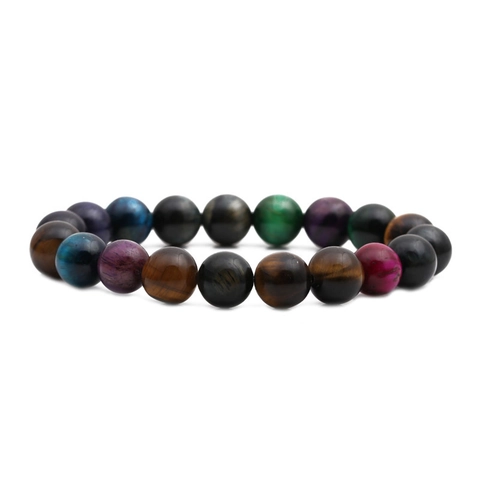 Natural Colorful Tiger Eye Stone Beaded Bracelet Elastic String Round Gemstone Unisex Ethnic Jewelry Gift