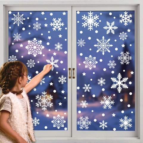 Pegatinas Ventana Copo De Nieve Navidad Blanco PVC Decoración Vacaciones Invierno Calcomanías Puerta Cristal Para Hogar