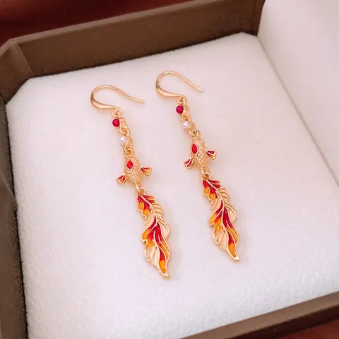 Pendientes Colgantes De Pez Koi Con Poste De Plata De Ley 925 Esmalte Aleación Perla Artificial De Imitación Estilo Chino Vintage Mujeres