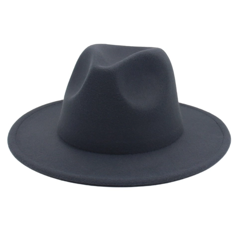 Wide Brim Wool Felt Fedora Hat Vintage Unisex Jazz Cap Solid Color Autumn Winter Elegant Headwear For Men Women