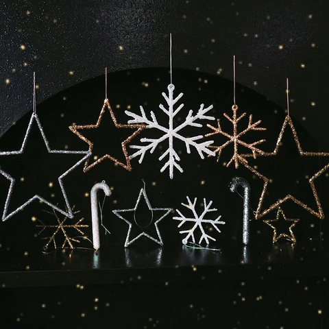Decorazioni Da Appendere Albero Di Natale Glitter Fiocco Neve Stella Bastoncino Zucchero Festa Festoso
