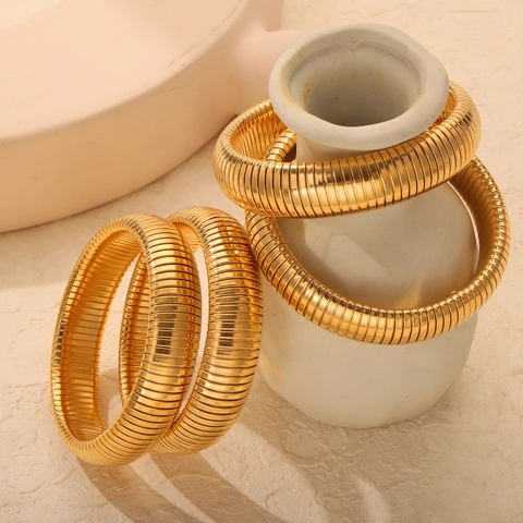 Spiral Ribbed Bangle Stainless Steel Elastic Stretchable Wide Bracelet For Women Minimalist Fashion Jewelry